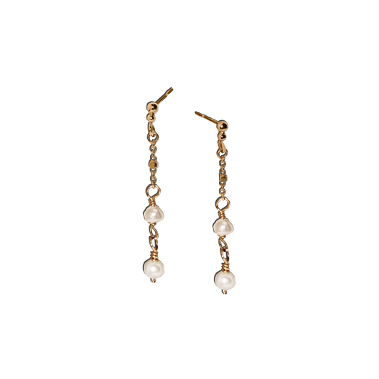 Bella Pearl Chain Drop Studs in Solid 9k Yellow Gold