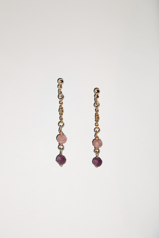 Bella Ruby Chain Drop Studs in Solid 9k Yellow Gold
