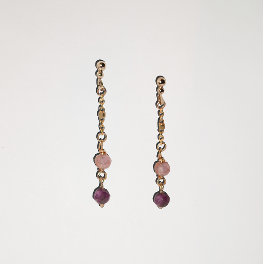 Bella Ruby Chain Drop Studs in Solid 9k Yellow Gold