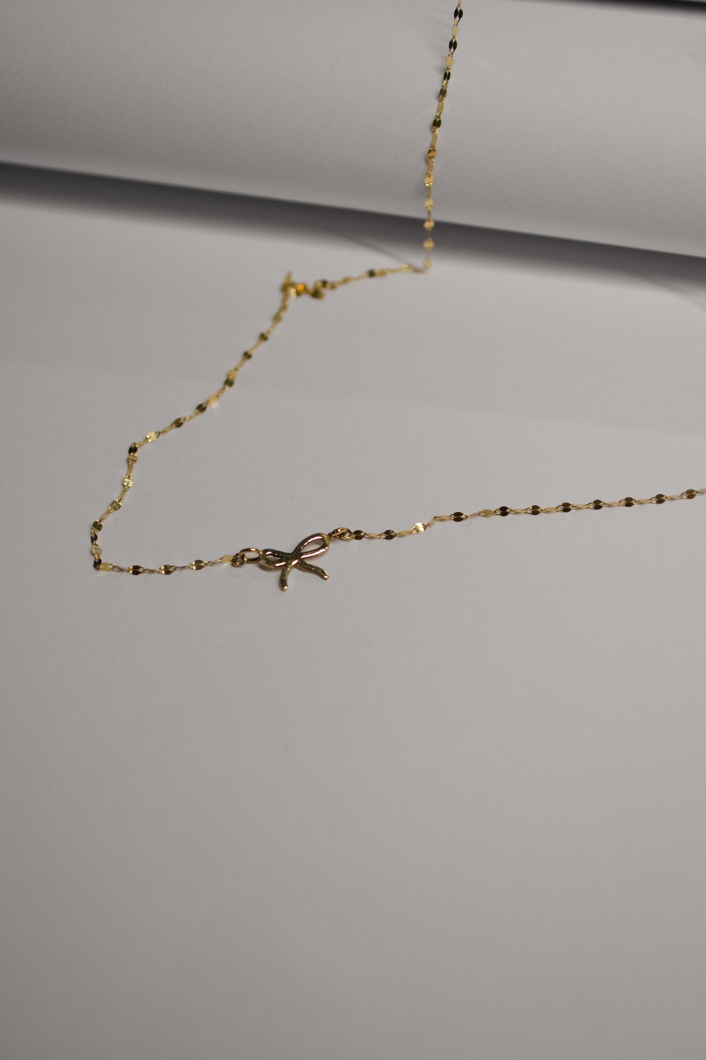 Bow Charm on Petal Chain Necklace in Solid 9k Gold