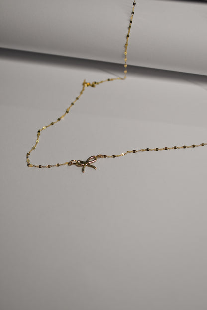 Bow Charm on Petal Chain Necklace in Solid 9k Gold