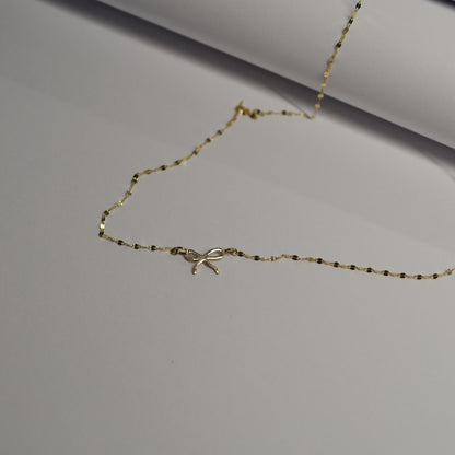 Bow Charm on Petal Chain Necklace in Solid 9k Gold