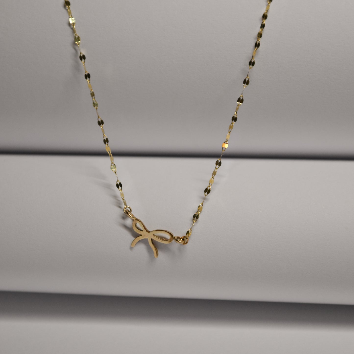 Bow Charm on Petal Chain Necklace in Solid 9k Gold