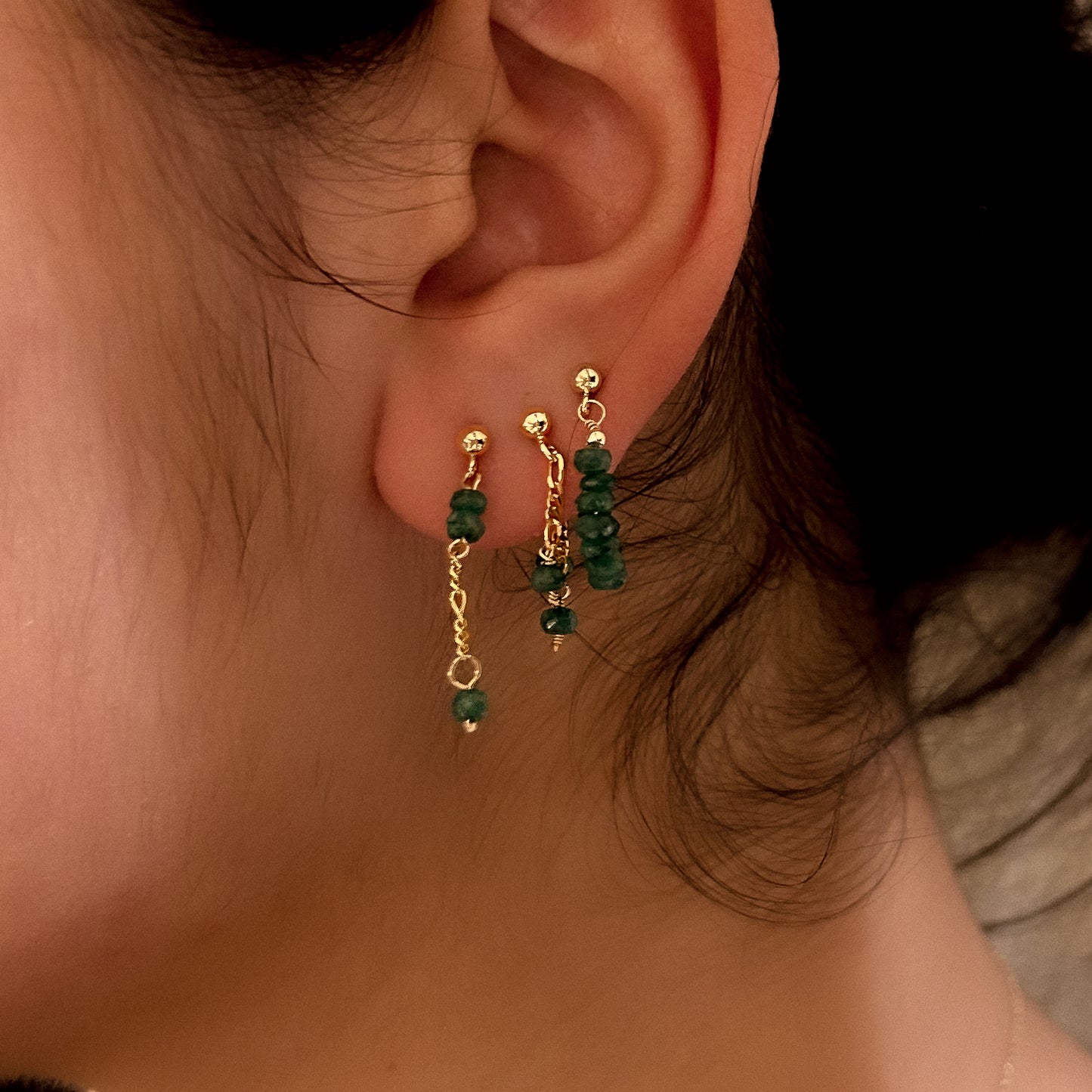 Isla Solid Gold Chain Emerald Earrings