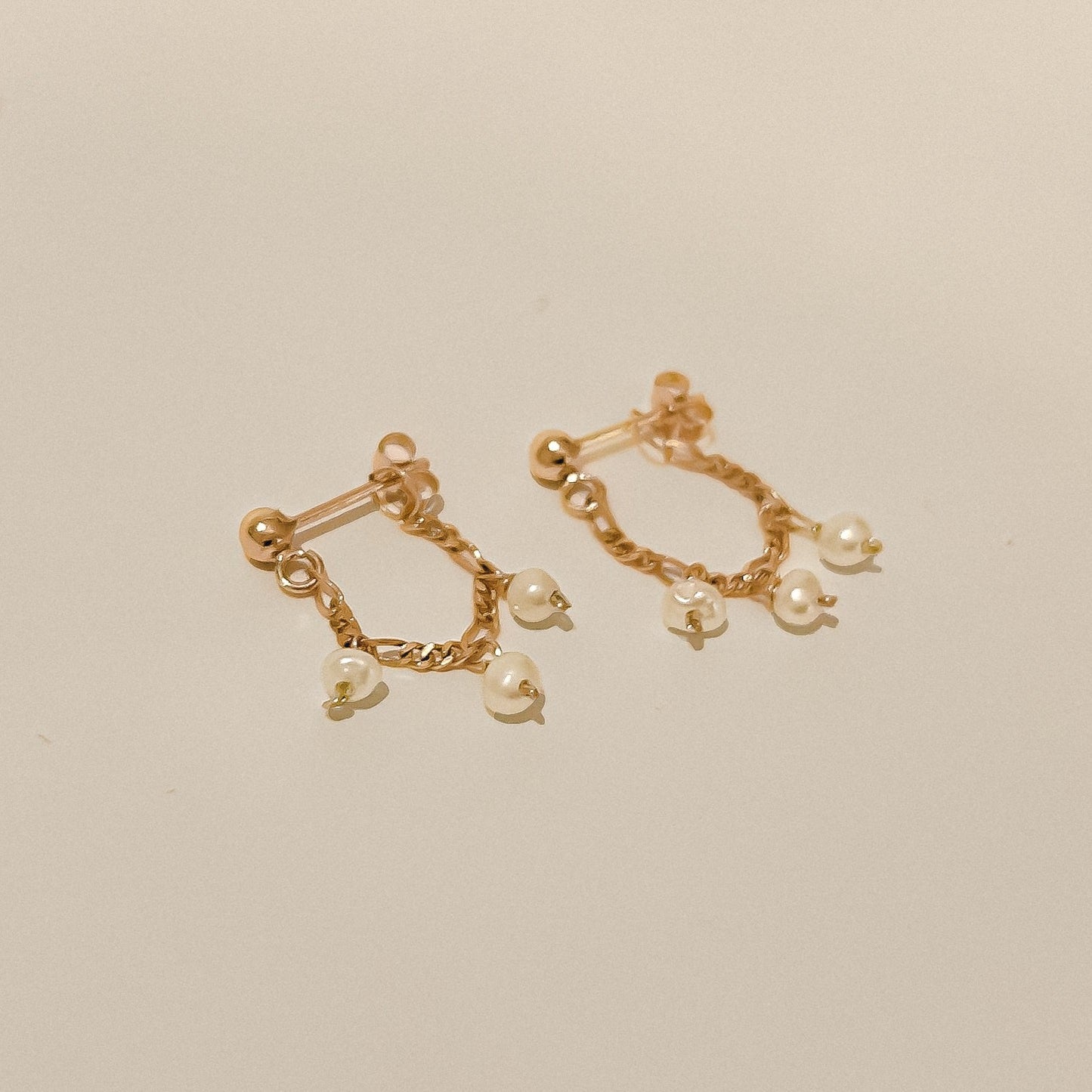 Della Solid Gold Chain Seed Pearl Earrings