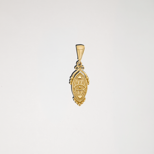 Evil-Eye Textured Pendant - Echo Pendant in Solid 9k Yellow Gold