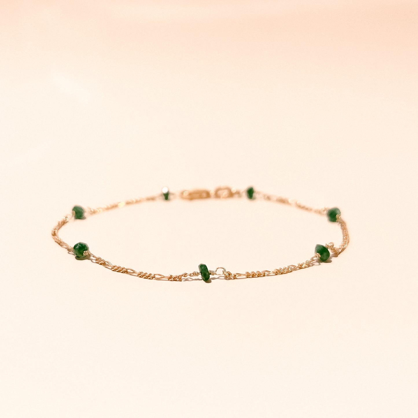 Eva Solid 9k Gold Figaro Emerald Bracelet