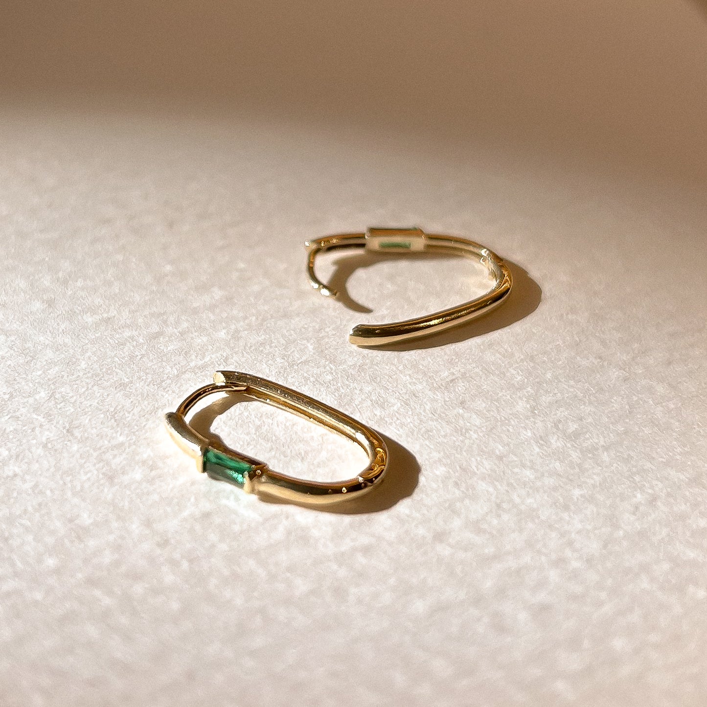 Festiva 9K Solid Yellow Gold Paperclip Hoops in Emerald
