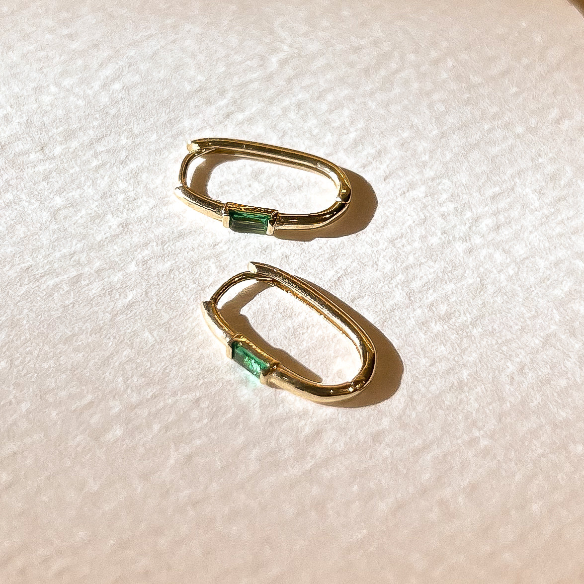 Festiva 9K Solid Yellow Gold Paperclip Hoops in Emerald