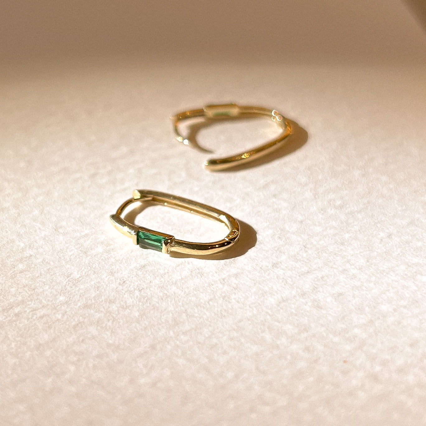 Festiva 9K Solid Yellow Gold Paperclip Hoops in Emerald