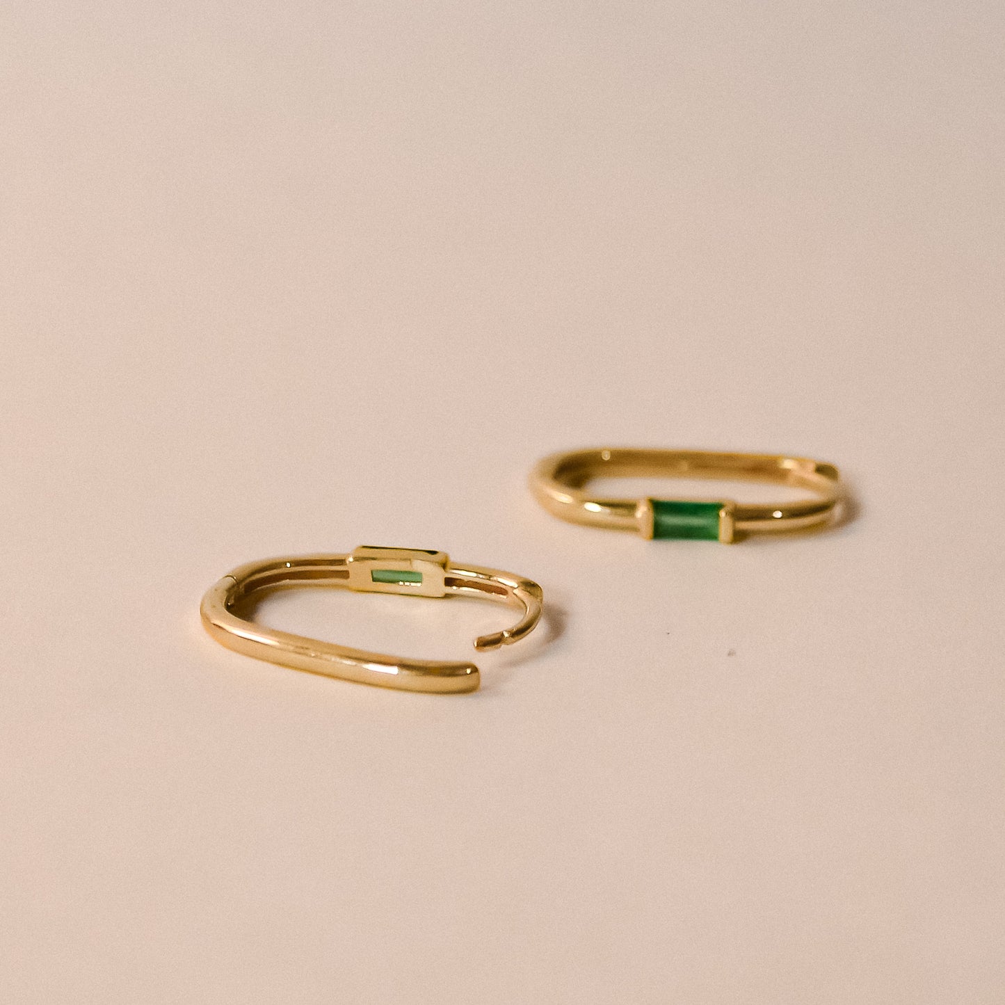 Festiva 9K Solid Yellow Gold Paperclip Hoops in Emerald