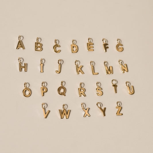 initial charm yellow gold tiny letter 