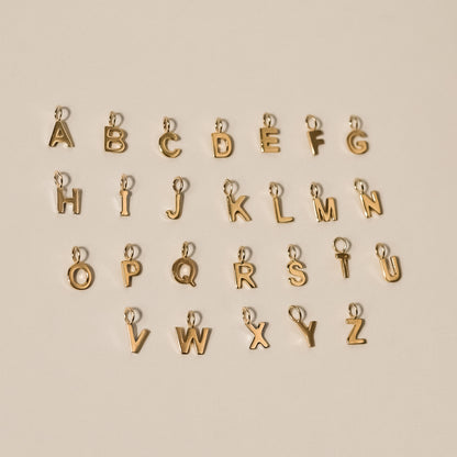 initial charm yellow gold tiny letter 