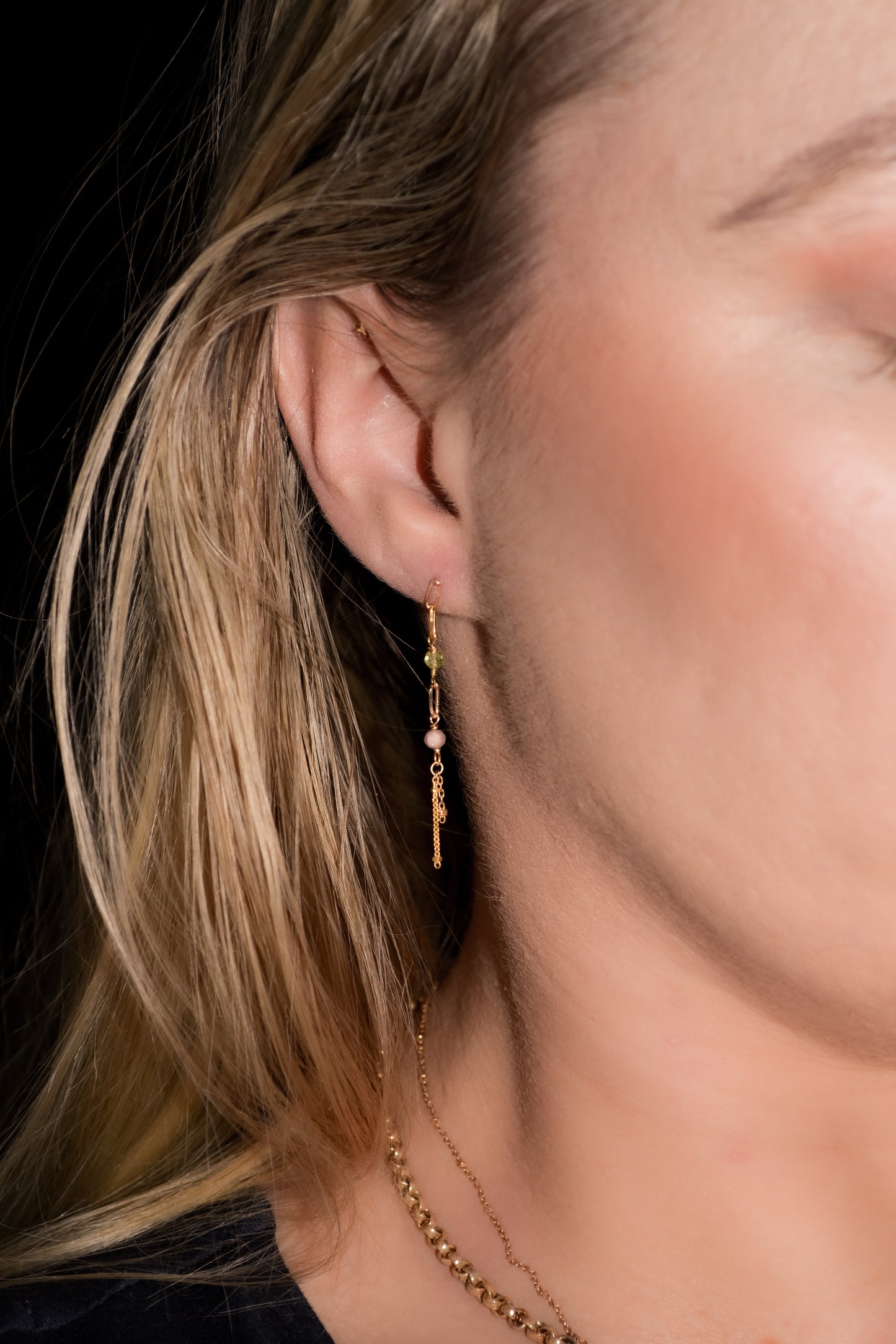 Isby Gemstone Chain Drop Studs in Solid 9k Yellow Gold