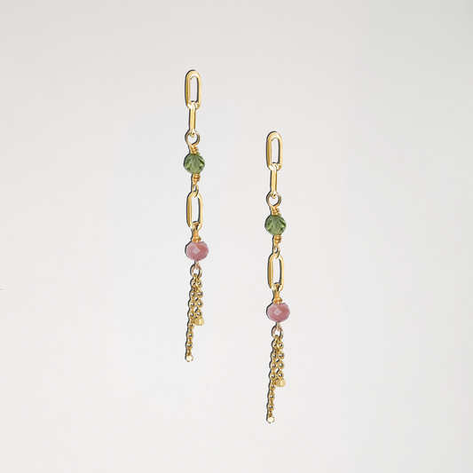 Isby Gemstone Chain Drop Studs in Solid 9k Yellow Gold