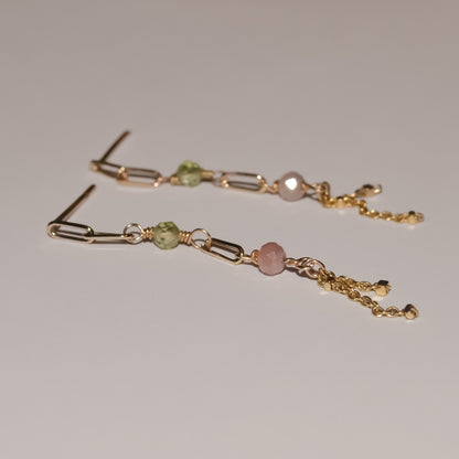 Isby Gemstone Chain Drop Studs in Solid 9k Yellow Gold