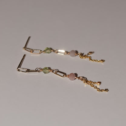 Isby Gemstone Chain Drop Studs in Solid 9k Yellow Gold