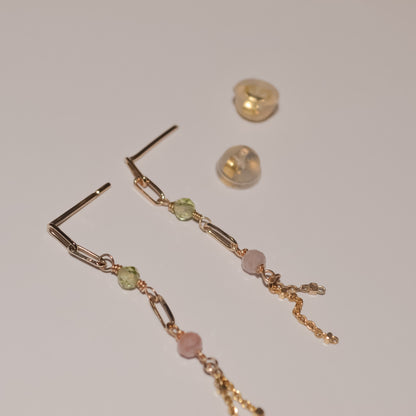 Isby Gemstone Chain Drop Studs in Solid 9k Yellow Gold