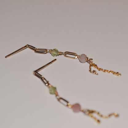 Isby Gemstone Chain Drop Studs in Solid 9k Yellow Gold