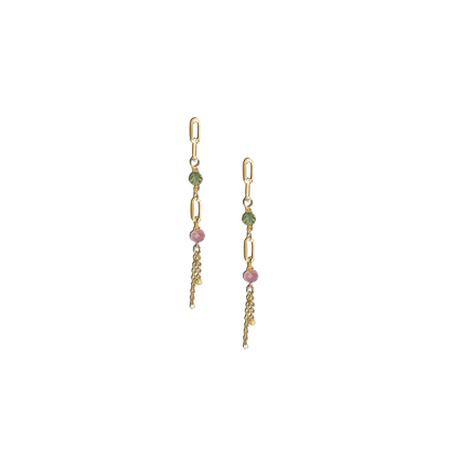 Isby Gemstone Chain Drop Studs in Solid 9k Yellow Gold