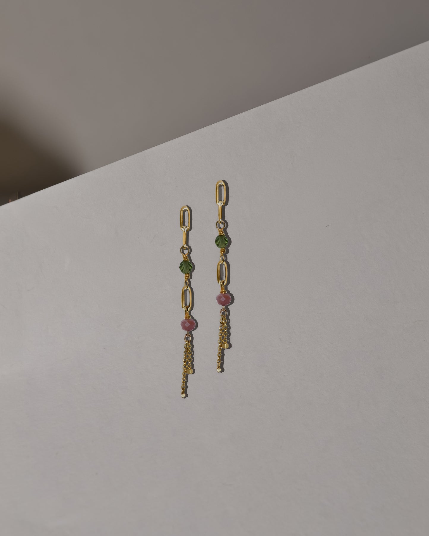 Isby Gemstone Chain Drop Studs in Solid 9k Yellow Gold