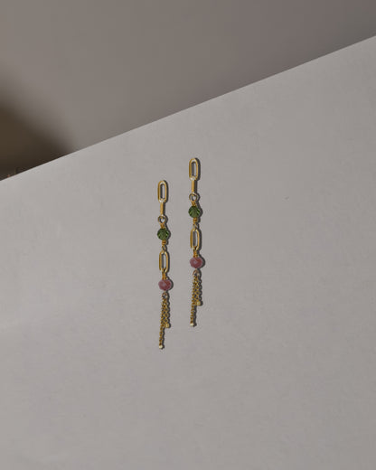 Isby Gemstone Chain Drop Studs in Solid 9k Yellow Gold