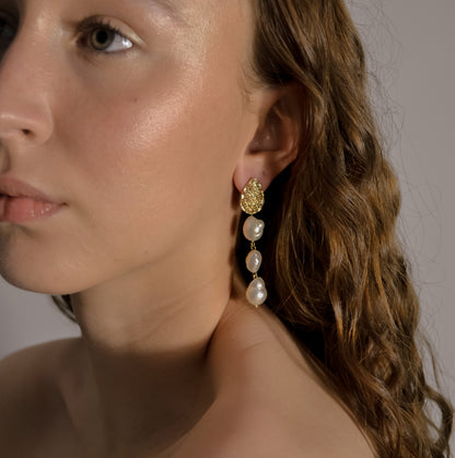 Josephine Gold Drop Pearl Earrings