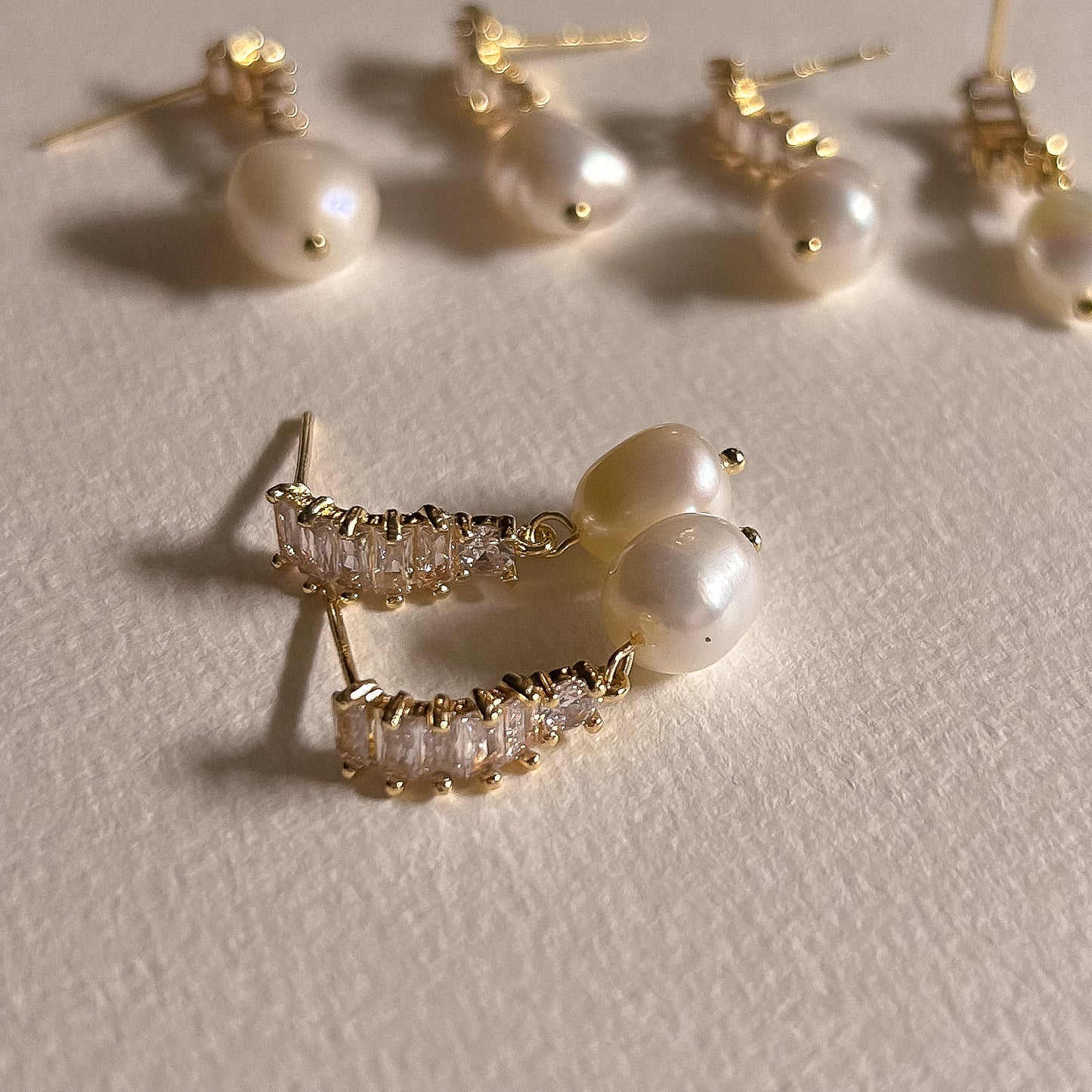 Layla Gold CZ and Pearl Bar Drop Studs