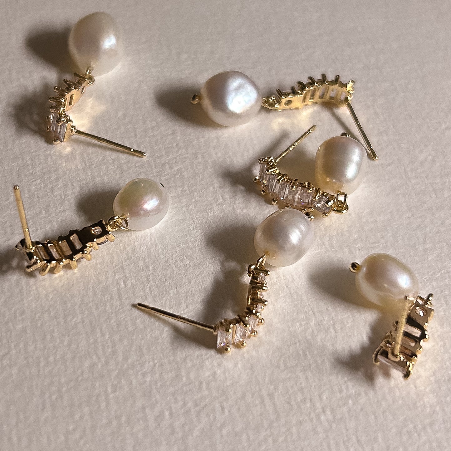 Layla Gold CZ and Pearl Bar Drop Studs