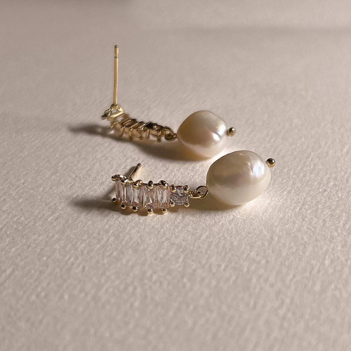 Layla Gold CZ and Pearl Bar Drop Studs