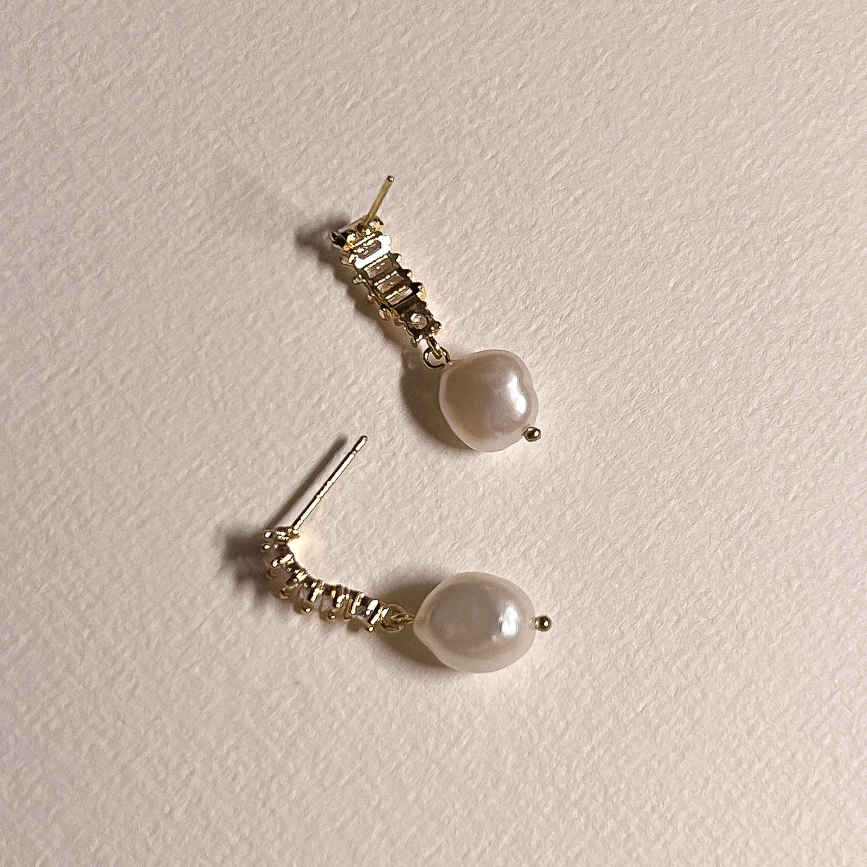 Layla Gold CZ and Pearl Bar Drop Studs