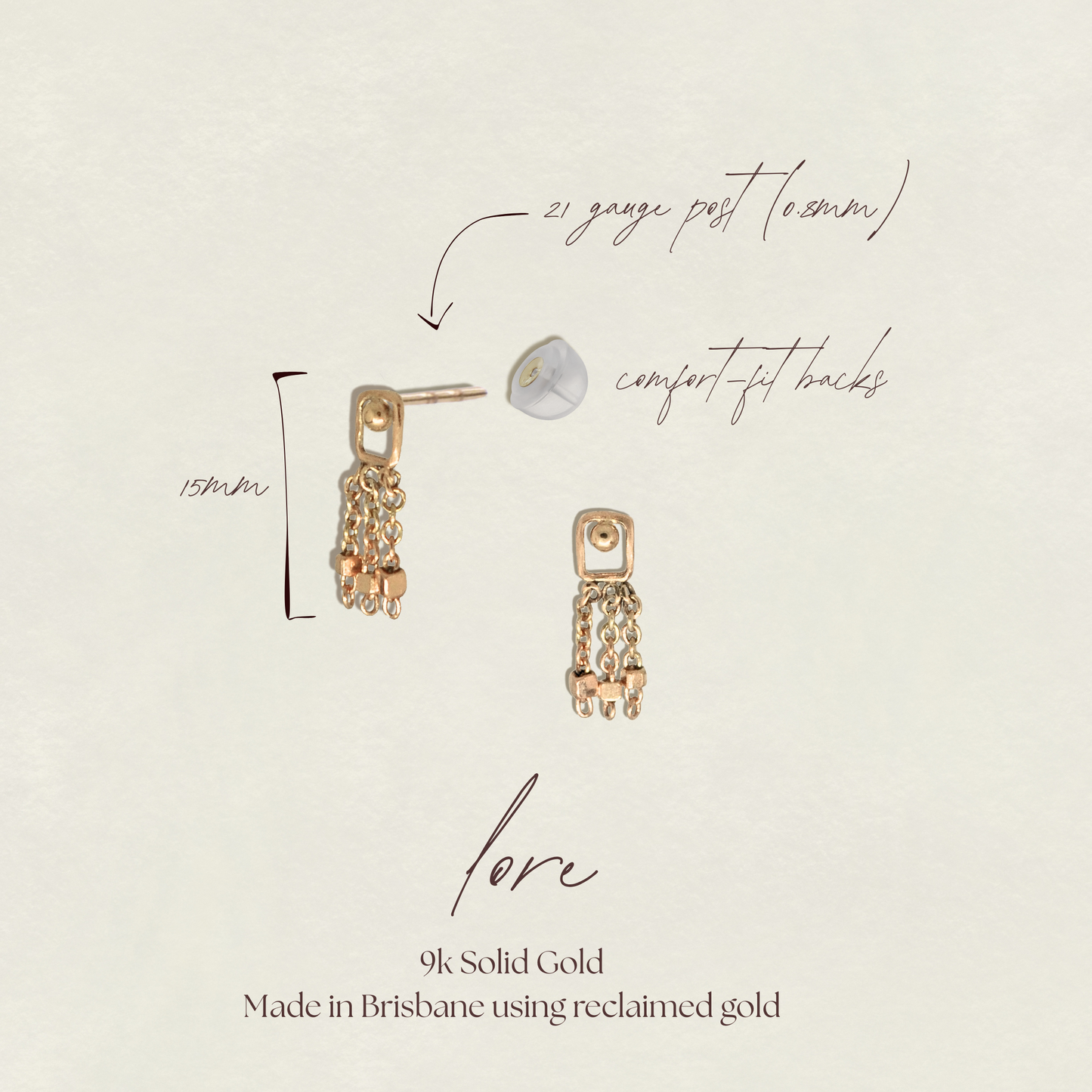Chain Droplet Stud Earrings -  Lore Studs in 9k Solid Gold