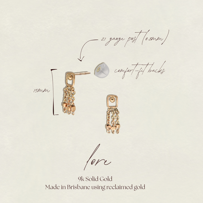 Chain Droplet Stud Earrings -  Lore Studs in 9k Solid Gold