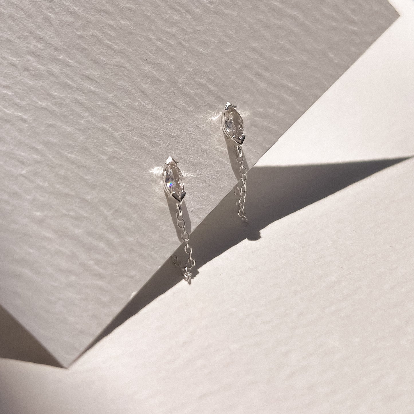 Lune Marquise Chain Earrings - Sterling Silver