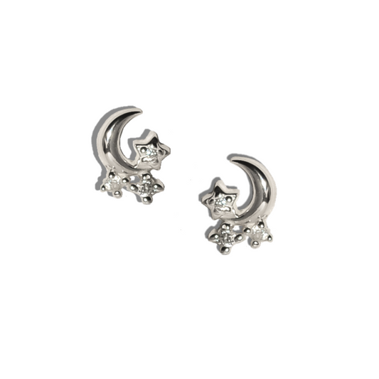 Lynx Moon Studs in Sterling Silver & CZ