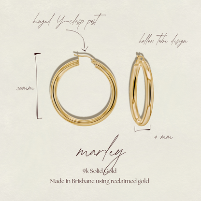 Marley Chunky Solid 9k Gold Hoop Earrings