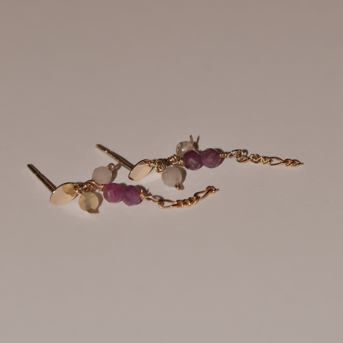 Mirella Gemstone Chain Drop Studs in Solid 9k Yellow Gold