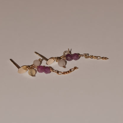 Mirella Gemstone Chain Drop Studs in Solid 9k Yellow Gold