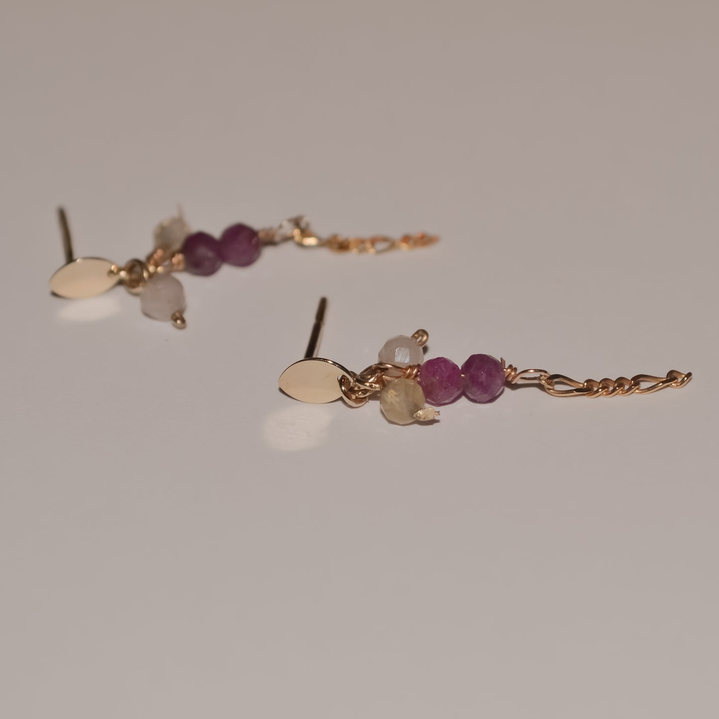Mirella Gemstone Chain Drop Studs in Solid 9k Yellow Gold