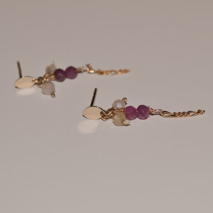 Mirella Gemstone Chain Drop Studs in Solid 9k Yellow Gold