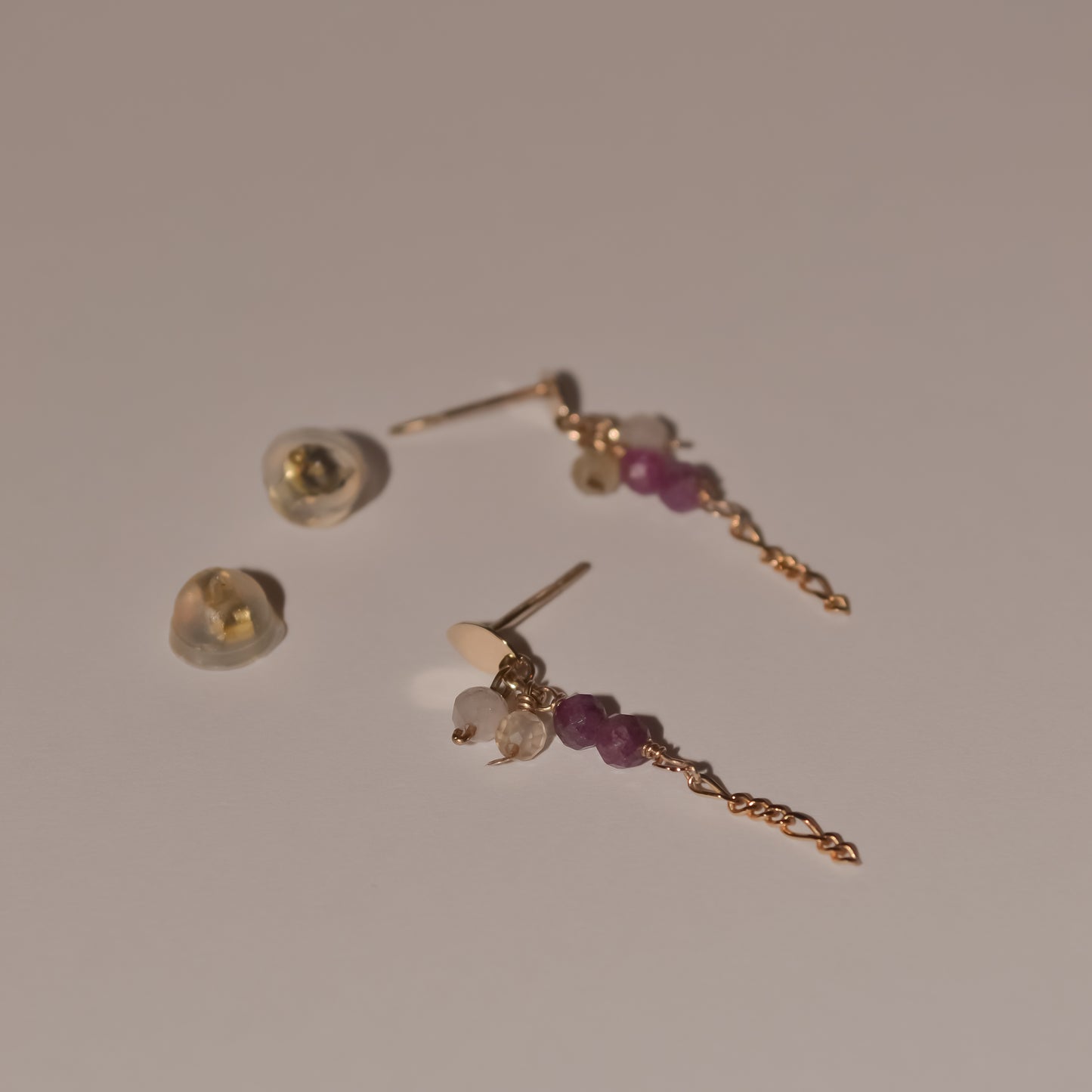 Mirella Gemstone Chain Drop Studs in Solid 9k Yellow Gold