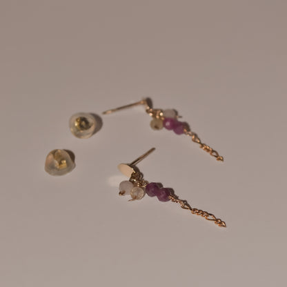Mirella Gemstone Chain Drop Studs in Solid 9k Yellow Gold
