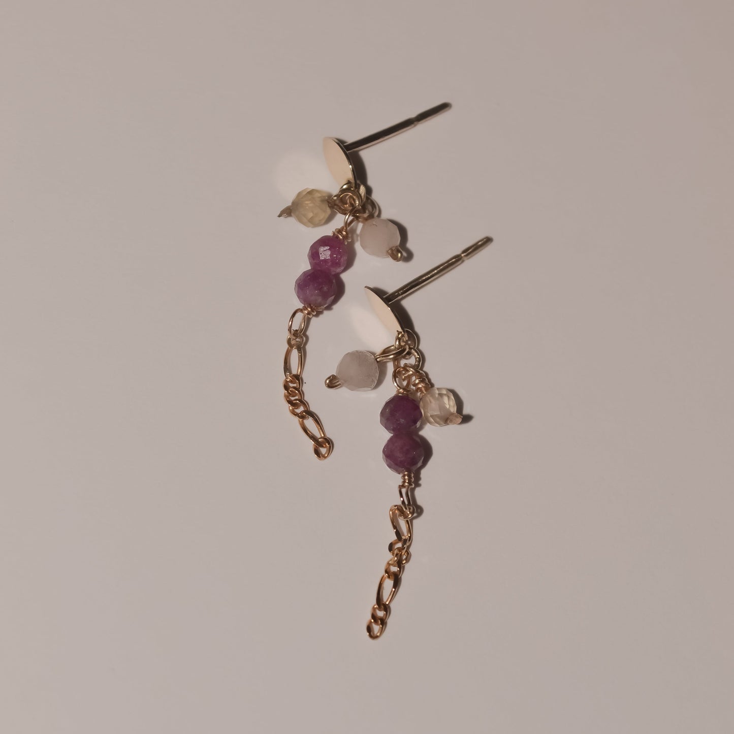Mirella Gemstone Chain Drop Studs in Solid 9k Yellow Gold