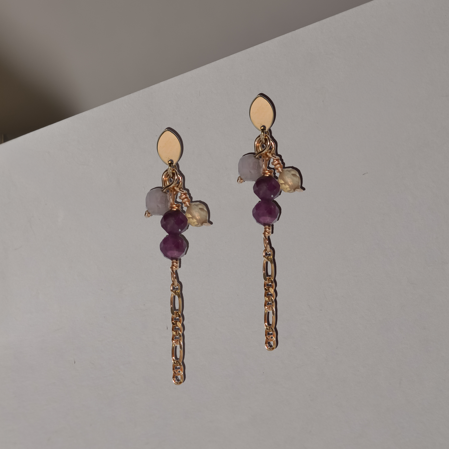 Mirella Gemstone Chain Drop Studs in Solid 9k Yellow Gold