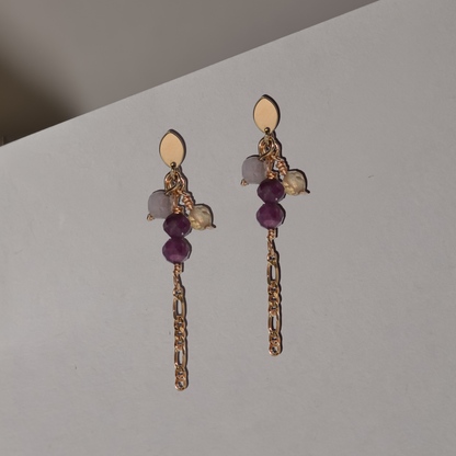 Mirella Gemstone Chain Drop Studs in Solid 9k Yellow Gold