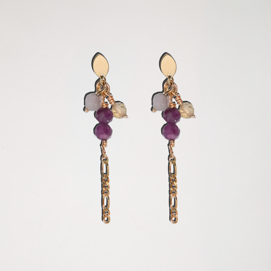 Mirella Gemstone Chain Drop Studs in Solid 9k Yellow Gold