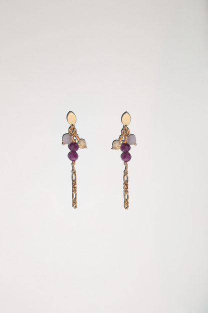 Mirella Gemstone Chain Drop Studs in Solid 9k Yellow Gold