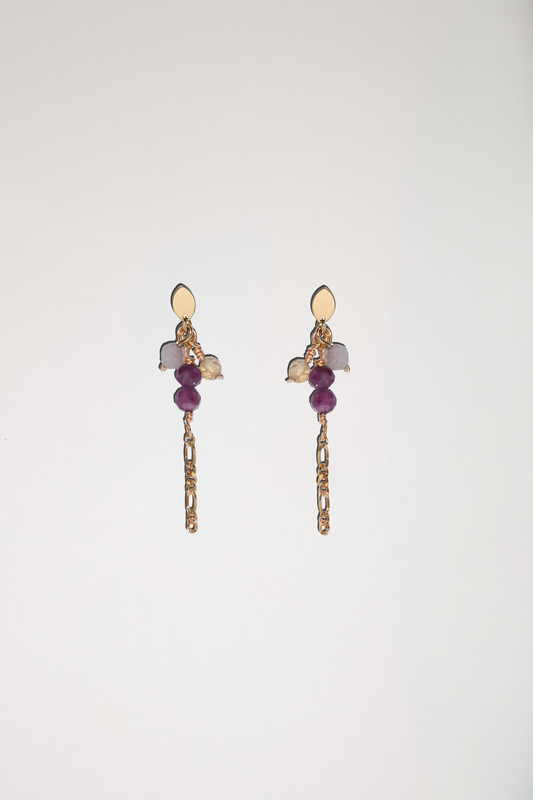 Mirella Gemstone Chain Drop Studs in Solid 9k Yellow Gold
