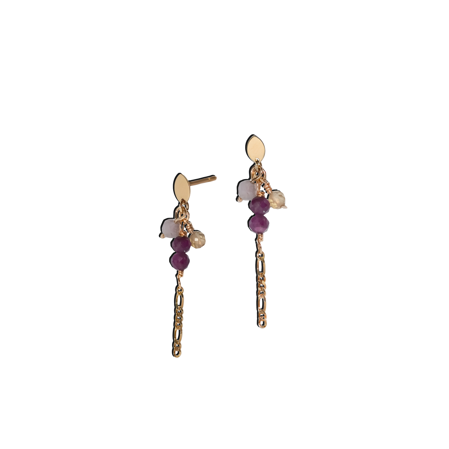 Mirella Gemstone Chain Drop Studs in Solid 9k Yellow Gold