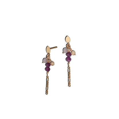 Mirella Gemstone Chain Drop Studs in Solid 9k Yellow Gold